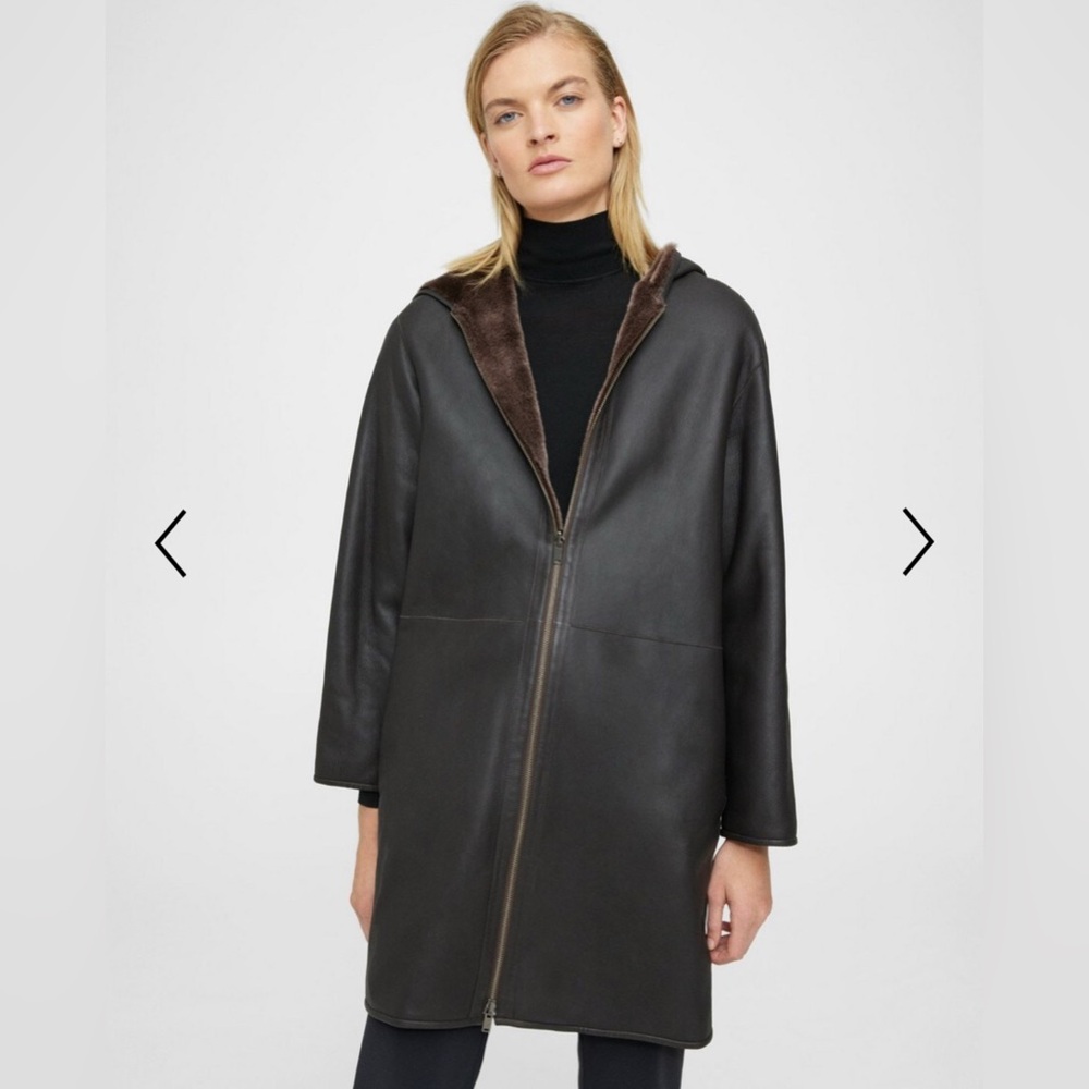 Theory Reversible Hooded Coat in 100% Shearling